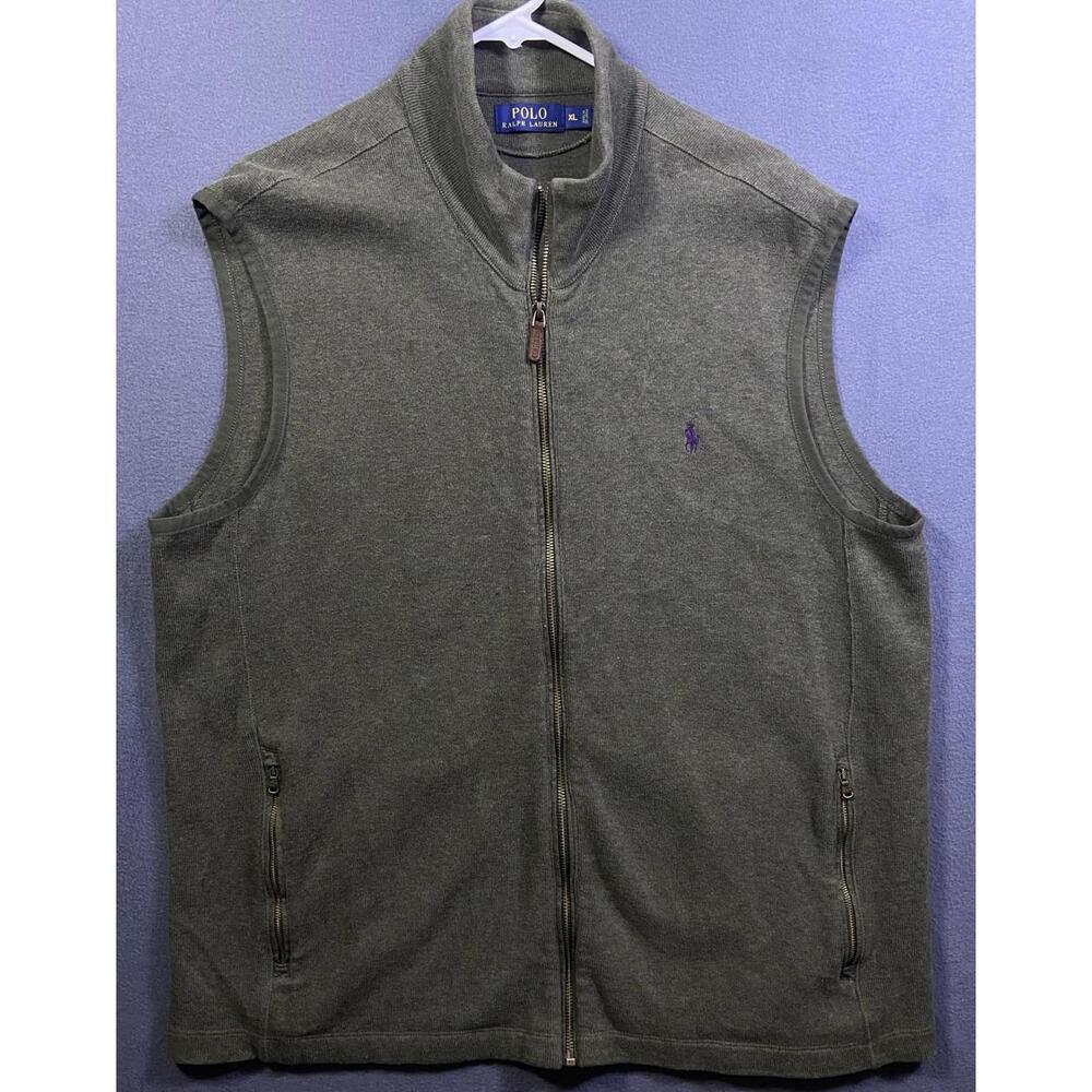 Polo Ralph Lauren Pony Zip Up Knit Vest Zipper Size XLarge GREEN Cotton Pockets